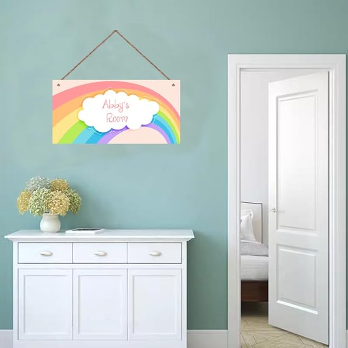 Personalized Signs Rainbow Wall Hanging Plaque Sign Magic Rainbow Sign For Girls Room Door Decor Baby Nursery Home Art Décor For Kids Room Little Man Cave