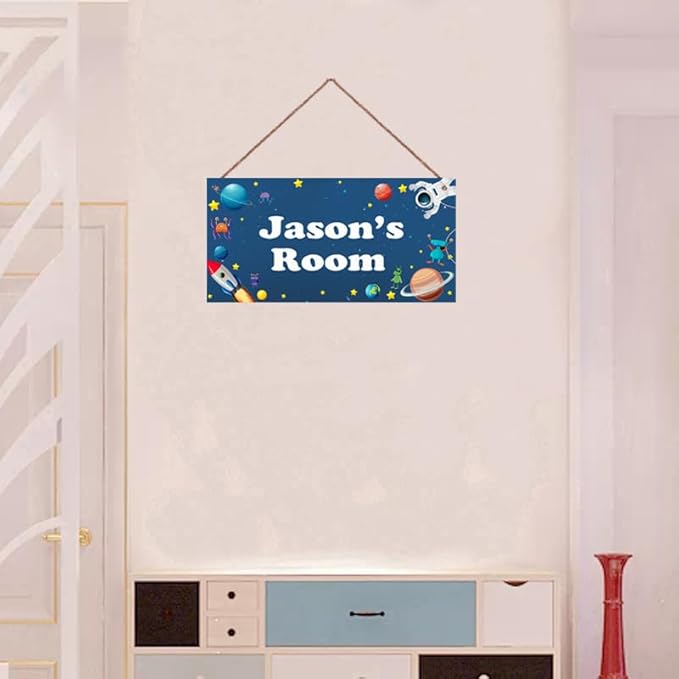 Personalized Signs Stars Rocket Sign For Boys Room Alien Wall Art Decoration Exquisite Decorative Signs Custom Name for Kids Room Wall Art Decor Outer Space Themed Nursery Decor For Girls Bedroom
