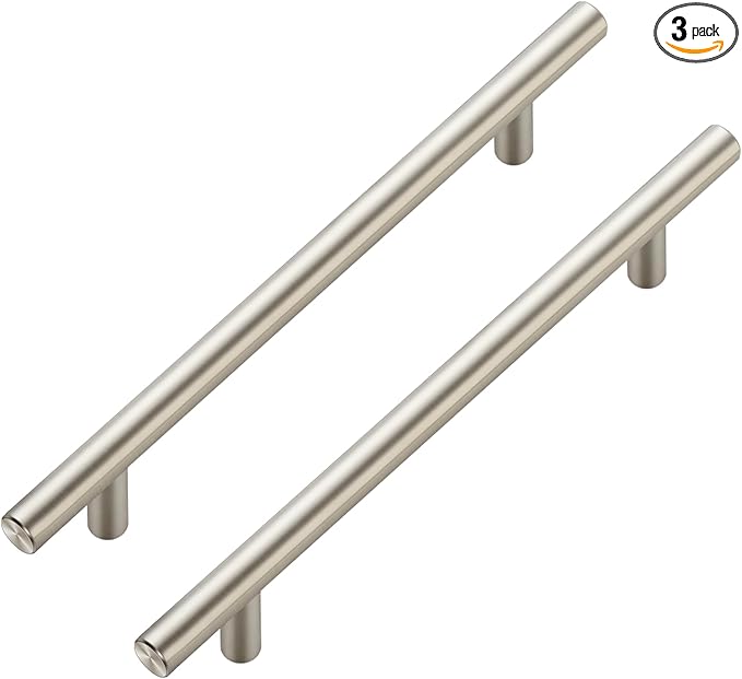 JOY DECOR 3 Pack Cabinet Handles, Brushed Nickel Cabinet Pulls, 6-1/4 in Hole Center Kitchen Cabinet Handles, Stainless Steel T Bar Handles for Dresser Drawers