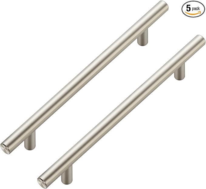 JOY DECOR 5 Pack Cabinet Handles, Brushed Nickel Cabinet Pulls, 6-1/4 in Hole Center Kitchen Cabinet Handles, Stainless Steel T Bar Handles for Dresser Drawers