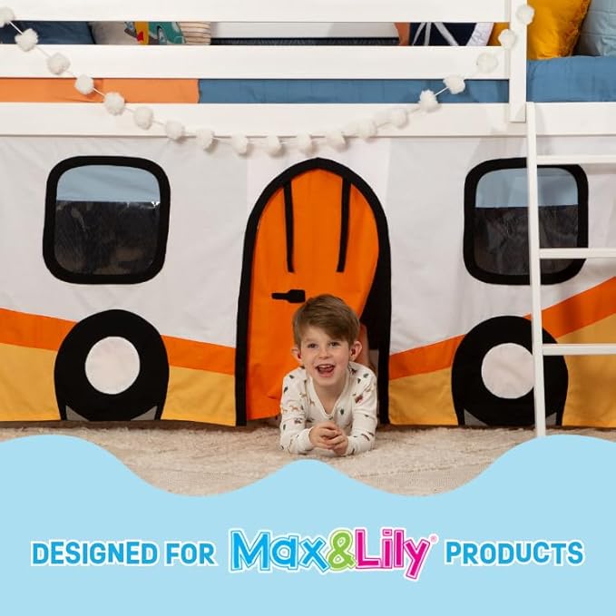 Max & Lily Underbed Curtain for Low Bunk Bed/Low Loft Bed, Play Curtain for Kids, Cotton Privacy Curtain for Bottom Bunk, 2 Panel Curtain Set Purple/White