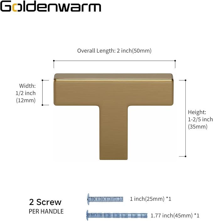 goldenwarm 10 Pack Cabinet Handles Champagne Bronze Cabinet Knobs Champagne Drawer Knobs Bronze Drawer Pulls Kitchen Dresser Hardware T Bar Square Hardware for Bedroom Kitchen Dresser