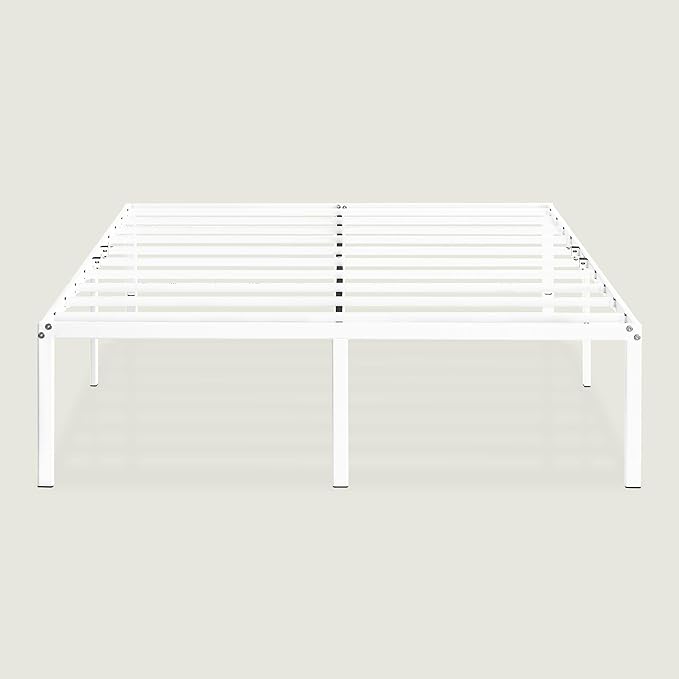 Best Price Mattress 18 Inch Metal Platform Bed Frame, Heavy Duty Steel Slats, White, Queen