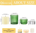 Glasseam Glass Votive Candle Holder: Set of 24 Green Ribbed Small Tea Light Holders Assorted Decorative Vintage Tealight Holder Bulk for Christmas Wedding Table Centerpieces