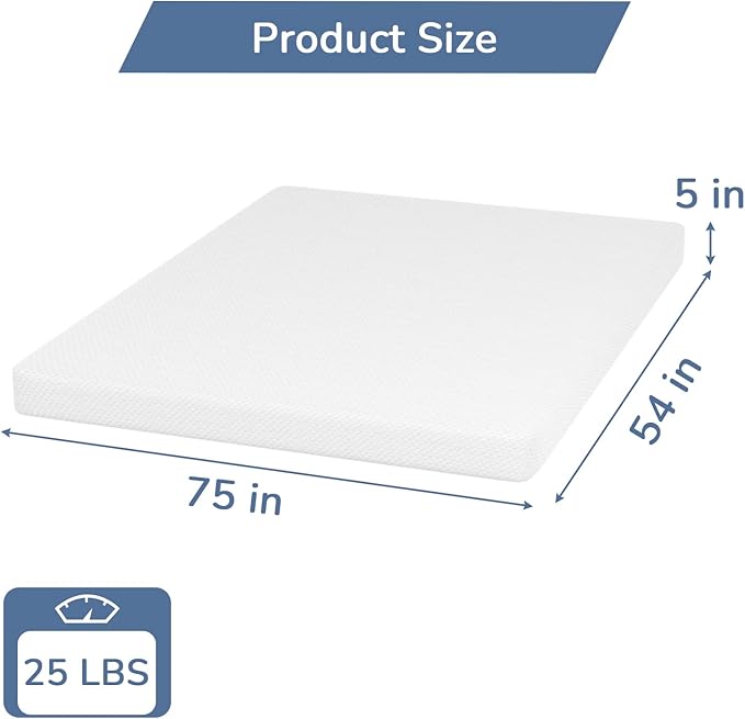 PayLessHere 5 Inch Full Green Tea Memory Foam Mattress Cooling Gel Infused Mattress,Medium Firm Mattresses Fiberglass Free/CertiPUR-US Certified/Bed-in-a-Box/Pressure Relieving Full Size,White