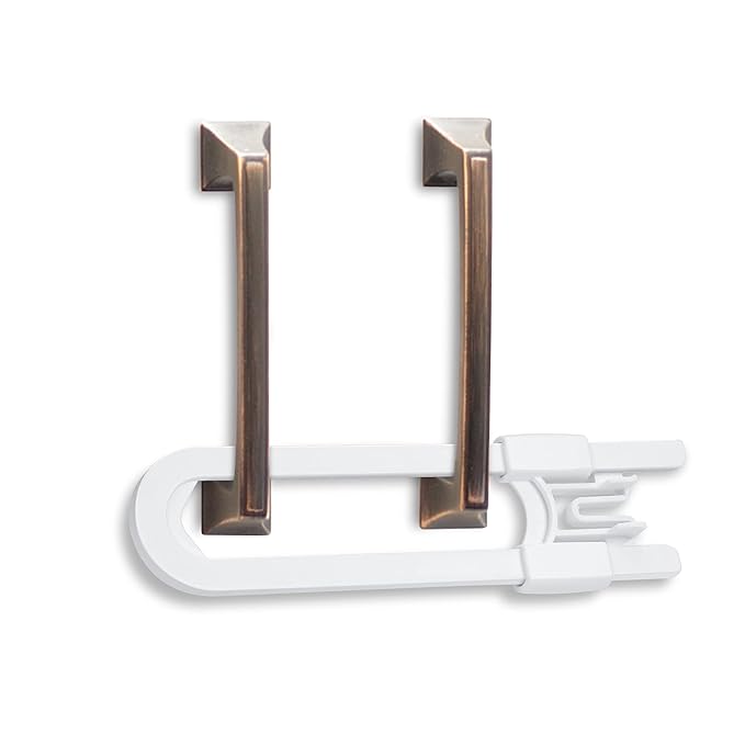 Vmaisi Baby Sliding Cabinet Locks - 4 Pack Adjustable U Shaped Child Safety Locks,Childproof Latches for Kitchen Bathroom Storage Cupboards Doors, Handles and Knobs White (4)