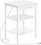 HOOBRO Side Table with Charging Station and USB Ports, Small End Table for Small Space, 3-Tier Nightstand with Adjustable Shelf, for Living Room, Bedroom and Balcony, White WW112BZ01