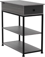 WLIVE Small Side Tables with Charging Station, Narrow End Table for Bedroom/Living Room, Sofa Couch Side Table with Storage for Small Spaces, Home Office, USB Ports and Outlets, Grey