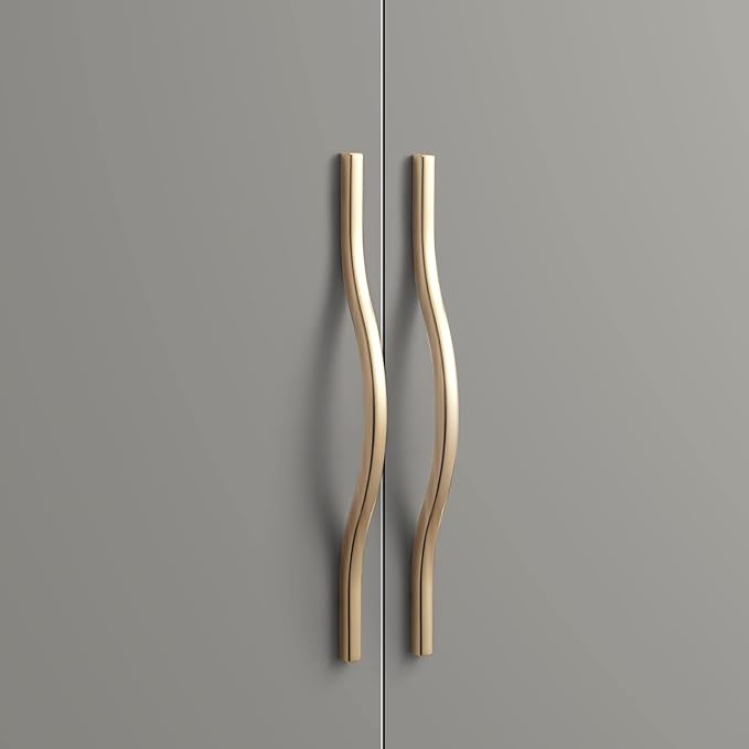 Goo-Ki Low Profile Brushed Brass Cabinet Pulls, Double Hole Centers (6.3''/7.6'') Zinc Alloy Handle for Drawer Cupboard Wardrobe,6 Packed