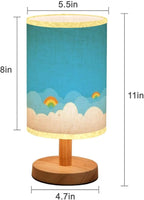 Minimalist Bedside Table Lamp Colorful with white cloud and bright blue sky bottom border seamless Wood Nightstand Lamp Bedside Desk Lamp Wood Base Flaxen Fabric Shade for Bedroom Living Room