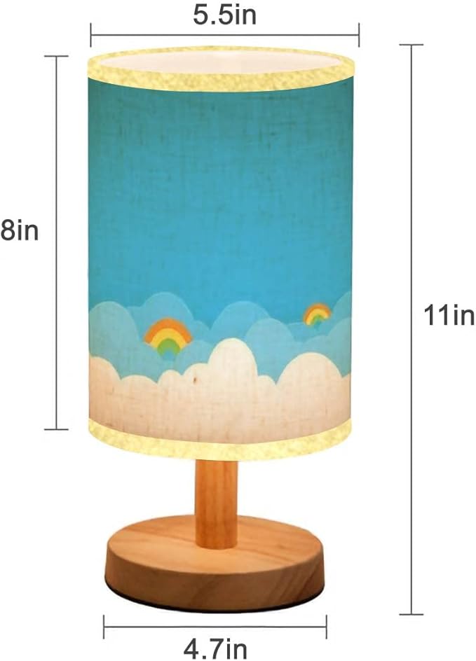 Minimalist Bedside Table Lamp Colorful with white cloud and bright blue sky bottom border seamless Wood Nightstand Lamp Bedside Desk Lamp Wood Base Flaxen Fabric Shade for Bedroom Living Room