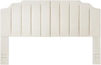 24KF Cream Teddy Fabric Tufted King Upholstered Headboard, Modern Vertical Channel Design California King Headboard with Stepped Silhouette Top Edge,6026-K-Teddy Cream