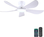 46 Inch Modern Ceiling Fans with Lights, Flush Mount Ceiling Fan with Light and Remote/APP Control, 5 Reversible 6 Speeds Curved Blades, 3 CCT Dimmable Lights for Bedroom, White