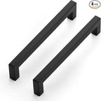 JOY DECOR 4 Pack Cabinet Handles, Black Cabinet Pulls, 6-1/4 Inch Kitchen Closet Handles Square Drawer Pulls Stainless Steel Drawer Hardware, 160mm Hole Centers