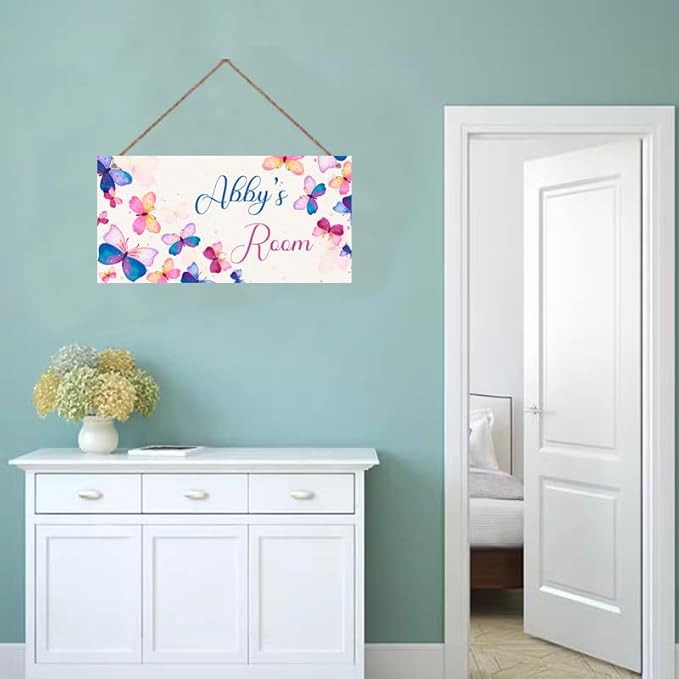 Personalized Colorful Butterfly Sign For Girls Room Boys Bedroom Door Decor Custom Name Baby Nursery Kids Room Wood Wall Plaque for Little Man Cave