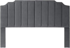 24KF Dark Gray Velvet Tufted King Upholstered Headboard, Modern Vertical Channel Design California King Headboard with Stepped Silhouette Top Edge,Dark Gray