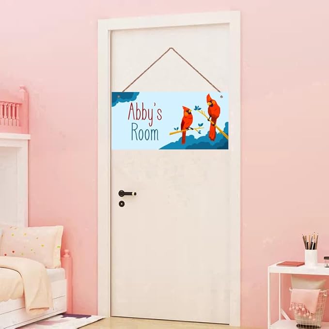 Personalized Sign Red Parrot Sign Birds Wall Art Décor For Kids Room Custom Name Door Decor, Floral Nursery Art Plate For Girls Room Boys Bedroom Garden