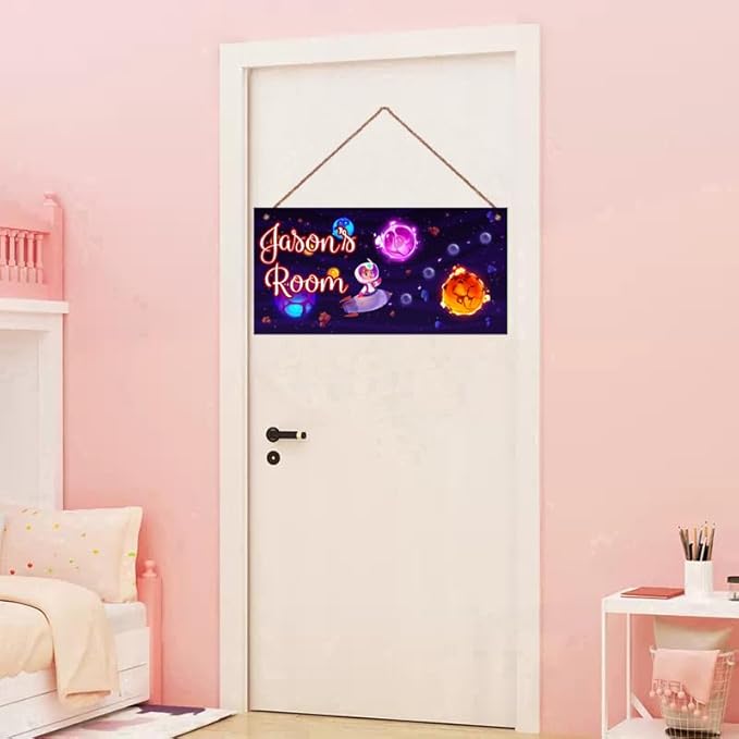Personalized Sign Universe Spacecraft Sign Outer Space Theme Art Décor For Kids Room Custom Name Door Wall Art Décor For Little Man Cave, Universe Floral Nursery Art Plate For Girls Room Boys Bedroom