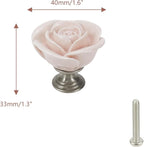 4pcs Light Pink Rose Flower Ceramic Knobs for Cabinet Drawer Door Pull Handles Dresser