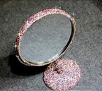 Bling Rhinestone Portable Magnified Double Sided Swivel Makeup Vanity Mirror, 360°Rotate Makeup Mirror Round Shaped Two-Sided Makeup Mirror (Pink)