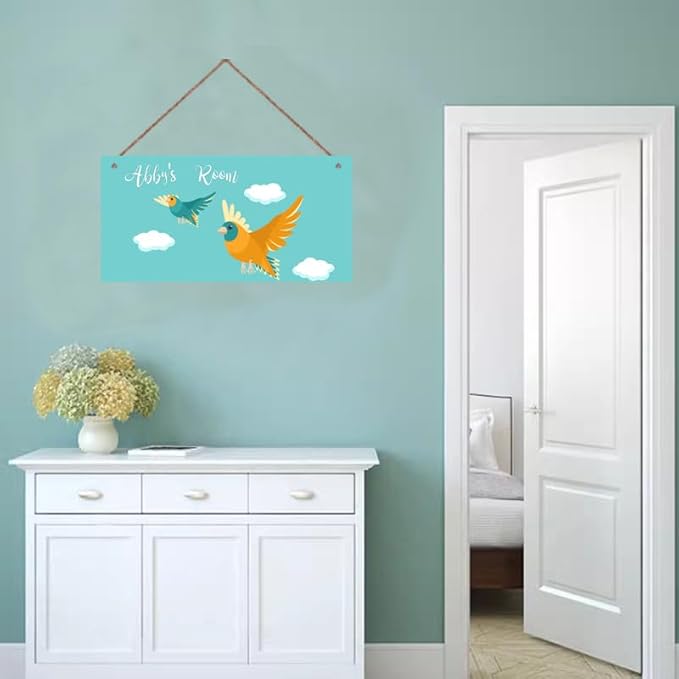 Personalized Signs Birds Sign Kids Door Sign Little Man Cave Wall Art Decor Custom Name Pigeon Art Sign for Kids Room Floral Nursery Art Plate For Boys Room Girls Bedroom