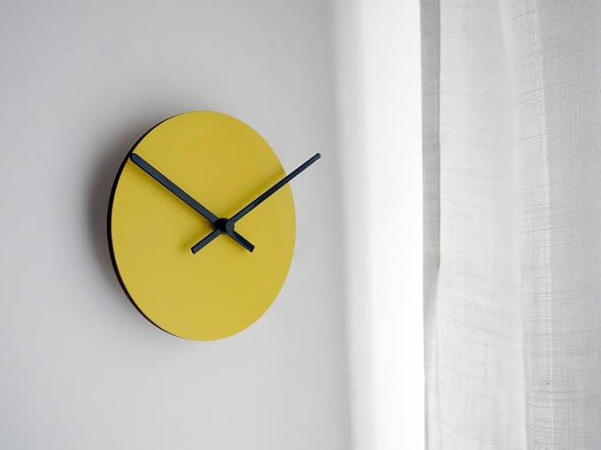 Small Round Wooden Wall Clock Minimalist Scandinavian Design Silent Non Ticking Quartz Movement Modern Yellow Poplar Wood for Kitchen Bedroom Office
