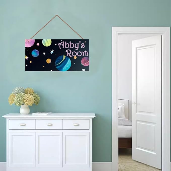 Personalized Galaxy Star Sign Solar System Signs Custom Name Decoration Exquisite Decorative Signs for Kids Room Baby Nursery Door Wall Art Decor Outer Space Themed Decor For Girls Bedroom Boys Room