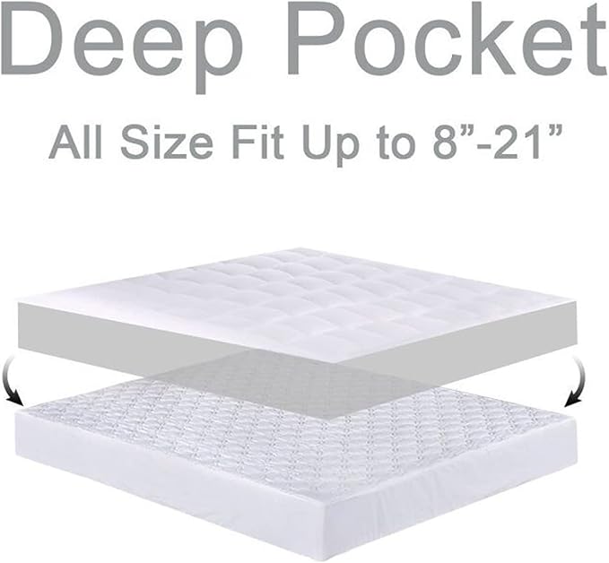 Mattress Topper California King for Back Pain, Extra Thick Mattress Pad Cover, Plush Pillow Top, Deep Elastic Pocket, White