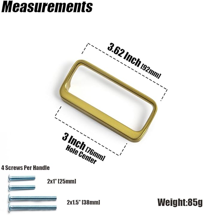 Goo-Ki Brushed Gold Cabinet pulls with 3''(76mm) Hole Center,Modern Zinc Alloy Finger Pulls for Drawer,Wardrobe,Cupboard,6 Pack