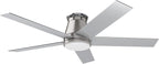 wurzee 52" Flush Mount Ceiling Fan Brushed Nickel Ceiling Fan 6 Speeds DC Reversible Motor, Timing, Dimmable, 5 Blades for Bedroom,Living, Dining Indoor Patio Porch Garage Shop