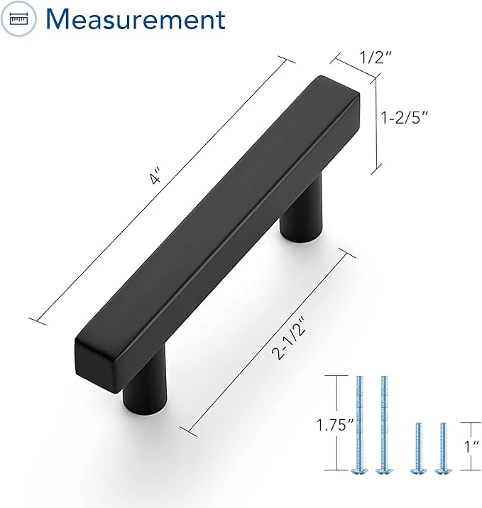Ravinte Black Cabinet Handles 25 Pack 2-1/2 inch Matte Black Square Cabinet Pulls Kitchen Hardware 4 inch Overall Length Kitchen Drawer Pulls