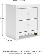 Signature Design by Ashley Mollviney Minimalist 2 Drawer Nightstand with USB Ports, 24.25" Tall, White