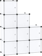 C&AHOME Cube Storage Organizer with Doors, 9-Cube Shelves, Closet Cabinet, DIY Plastic Modular Bookshelf Ideal for Bedroom, Living Room, 36.6”L x 12.4”W x 36.6”H White USBTM3009B-DOOR
