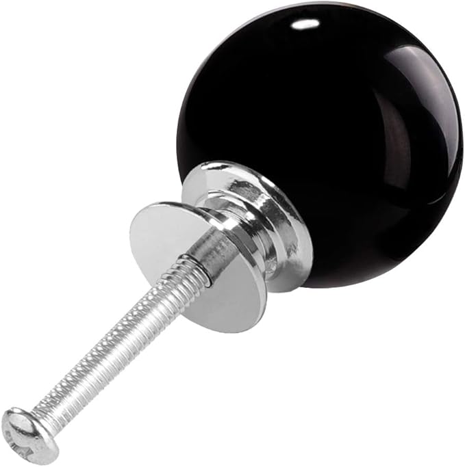 12 Pcs 30mm Round Shape Bubble Crystal Glass Cabinet Knobs with Screws Drawer Knob Pull Handle Used for Kitchen, Dresser, Door, Cupboard (Black)