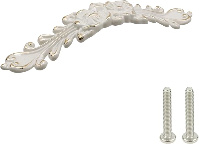 2Pcs Euro Rose Decorative Cabinet Pull Handles, Ivory White, Zinc Alloy, 5" Hole Center