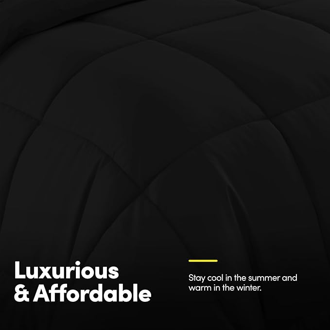 Sweet Home Collection 5 Piece Comforter Set Bag Solid Color All Season Soft Down Alternative Blanket & Luxurious Microfiber Bed Sheets, Black, Twin (Pack of 4)