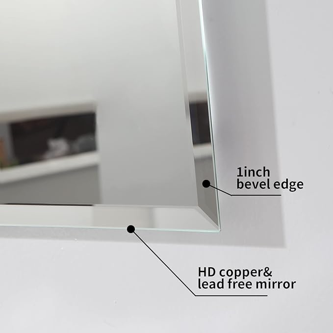 Mirrorons Beveled Mirror, Wall Mirror 24" x 32", Frameless Rectangle Bathroom Vanity Mirror with Beveled Edge, Hangs Horizontally or Vertically. Upgraded Shatterproof Mirror, Bathroom, Gym.