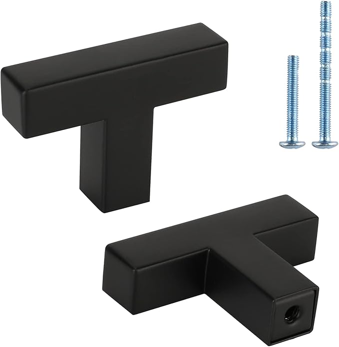 LONTAN 50 Pack Kitchen Cabinet Knobs Black Knobs for Dresser Drawers Sqaure Black Cabinet Hardware for Bathroom Cupboard,Stainless Steel