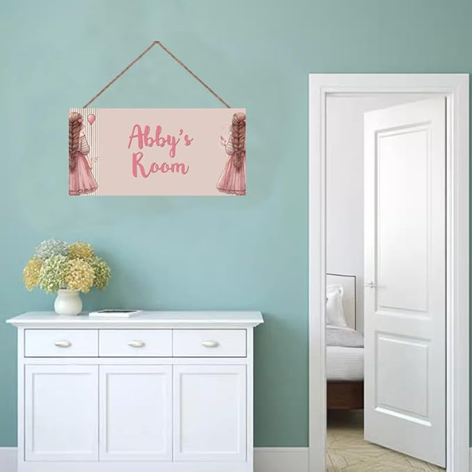 Personalized Girl Signs for Kids Room Bedroom Door Hanging Wooden Signs Custom Baby Name Flower Door Hanger Baby Nursery Room Customized Girls Room Décor