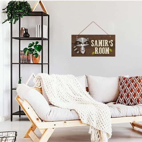 Personalized Signs Cute Raccoon Sign Customized Wall Art Decoration Custom Name Kids Room Baby Nursery Door Decor For Boys Room Girls Bedroom Little Man Cave