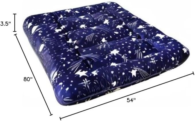MAXYOYO Navy Starry Sky Japanese Futon Mattress, Tatami Floor Mat, Portable Camping Sleeping Pad, Foldable Roll Up Lounger Bed Full Size with Mattress Protector Cover