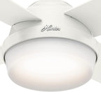 Hunter 44 inch Indoor Ceiling Fan with LED Light and Remote Control - White Modern Ceiling Fan, Standard Mount, 4 Blades, For Bedroom, Living Room, or Kitchen - Dempsey 59246, Fresh White
