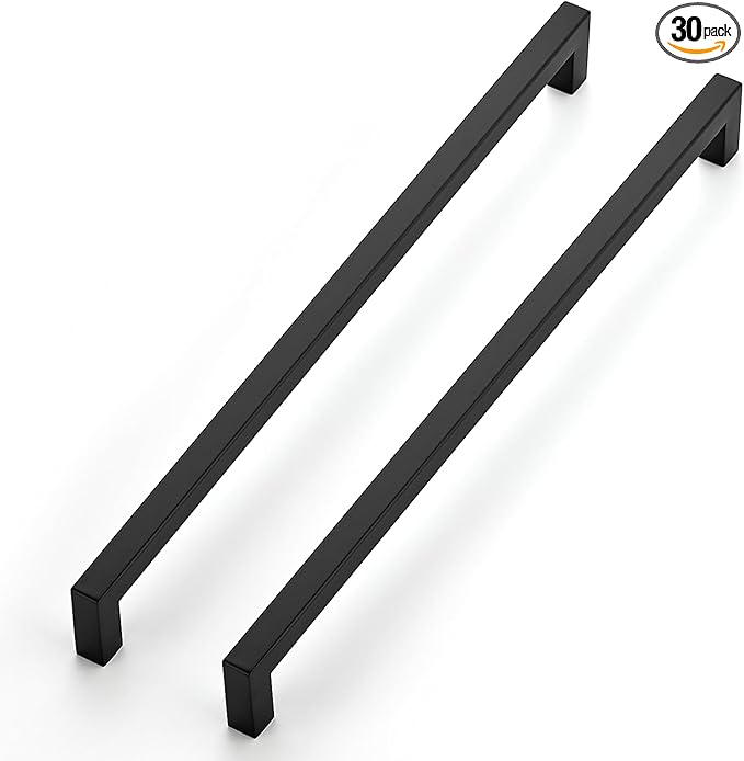 JOY DECOR 30 Pack Cabinet Handles, Black Cabinet Pulls, 12-3/5 Inch Kitchen Closet Handles Square Drawer Pulls Stainless Steel Drawer Hardware, 320mm Hole Centers