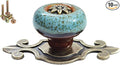 10 Pack Retro Ceramic Knobs,Vintage Dresser Kitchen Petal Cabinet Pulls Rustic Zinc Alloy Base Back Plate Kid Cupboard Wardrobe Drawer Door Handles (Leopard Print Blue)