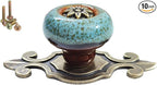 10 Pack Retro Ceramic Knobs,Vintage Dresser Kitchen Petal Cabinet Pulls Rustic Zinc Alloy Base Back Plate Kid Cupboard Wardrobe Drawer Door Handles (Leopard Print Blue)