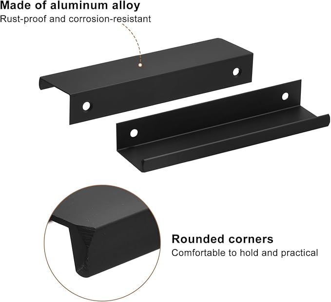 uxcell Cabinet Finger Edge Pull, 5pcs 120mm / 4.72" Aluminum Alloy Back Mount Hidden Cabinet Pulls Concealed Handle for Home Kitchen Drawer Cabinet, Black