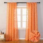 MYSKY HOME Pom Pom Orange Sheer Curtains for Bedroom Girls Room Curtains 84 Inches Long for Nursery Kids Light Filtering Boho Window Drapes, Rod Pocket, 38" Wide, 2 Panels