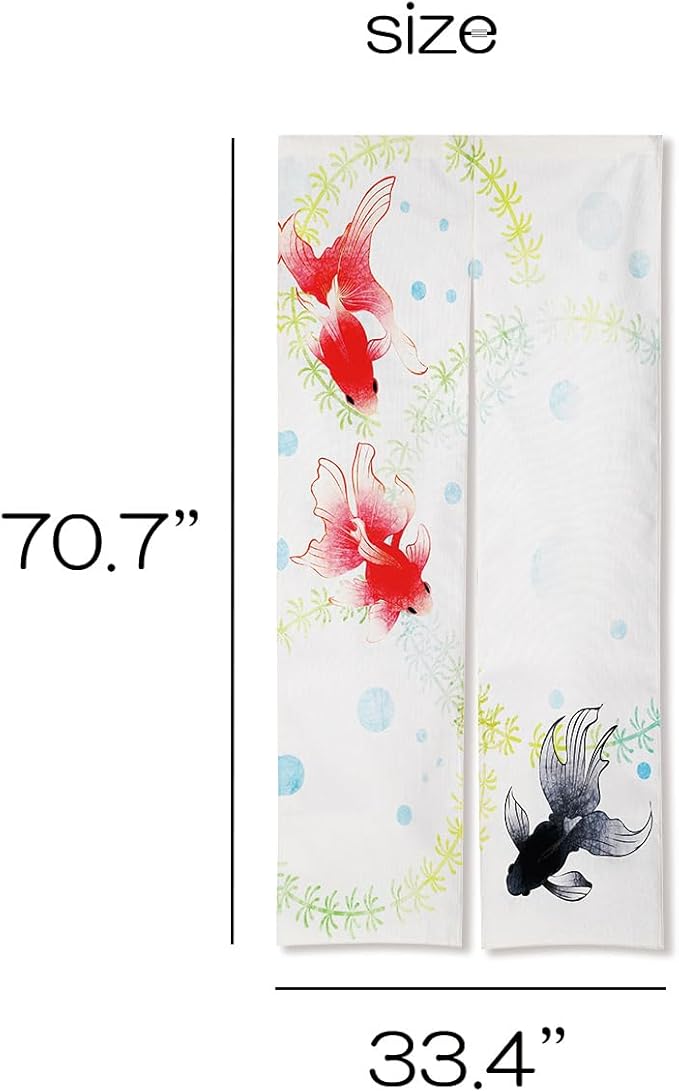 Noren Japanese Style Doorway Curtain with a Picture of Japanese Goldfish Printed on it (pattern1)