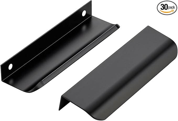 Ravinte Hardware 30 Pack Black Cabinet Handles, 5 Inch (128mm) Finger Edge Pulls, 4 Inch Hole Center, Finger Pulls for Cabinets