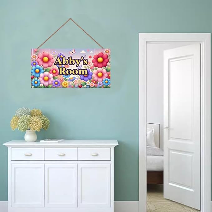 Personalized Name Vintage Flowers Sign For Girls Room Nursery Door Butterfly Wood Plaque Hanging Wall Art Decor For Kids Bedroom Nursery Home Kitchen Garden Yard Wall Bedroom Club